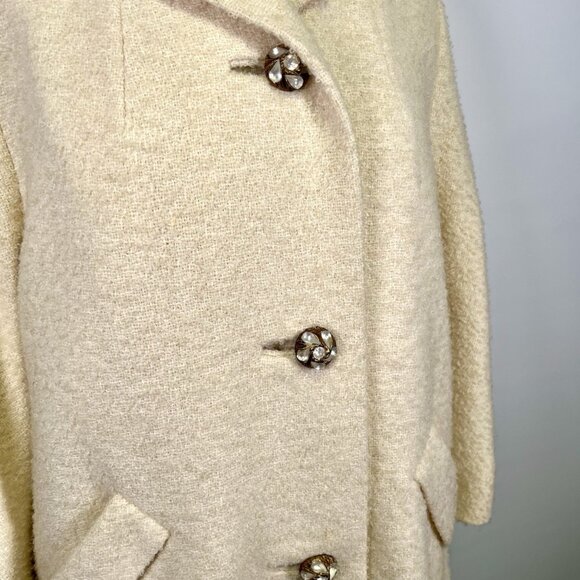 Vintage 60s Kaufman Bros Cream Boucle Wool Swing Coat Mod Mid Century *READ - Picture 4 of 16